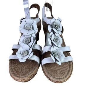 BOC Cornelis Wedge Sandals 10M White Floral Adjustable Ankle Strap Leather Upper